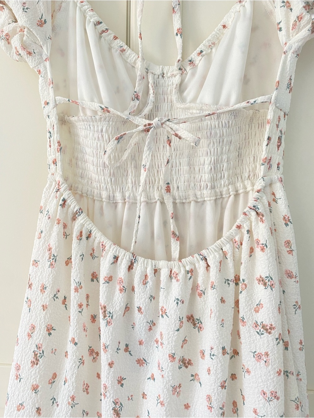 NWT Ardene White Floral Puff Sleeve Smocked Midi Dress Cottagecore Size M - Picture 7 of 15